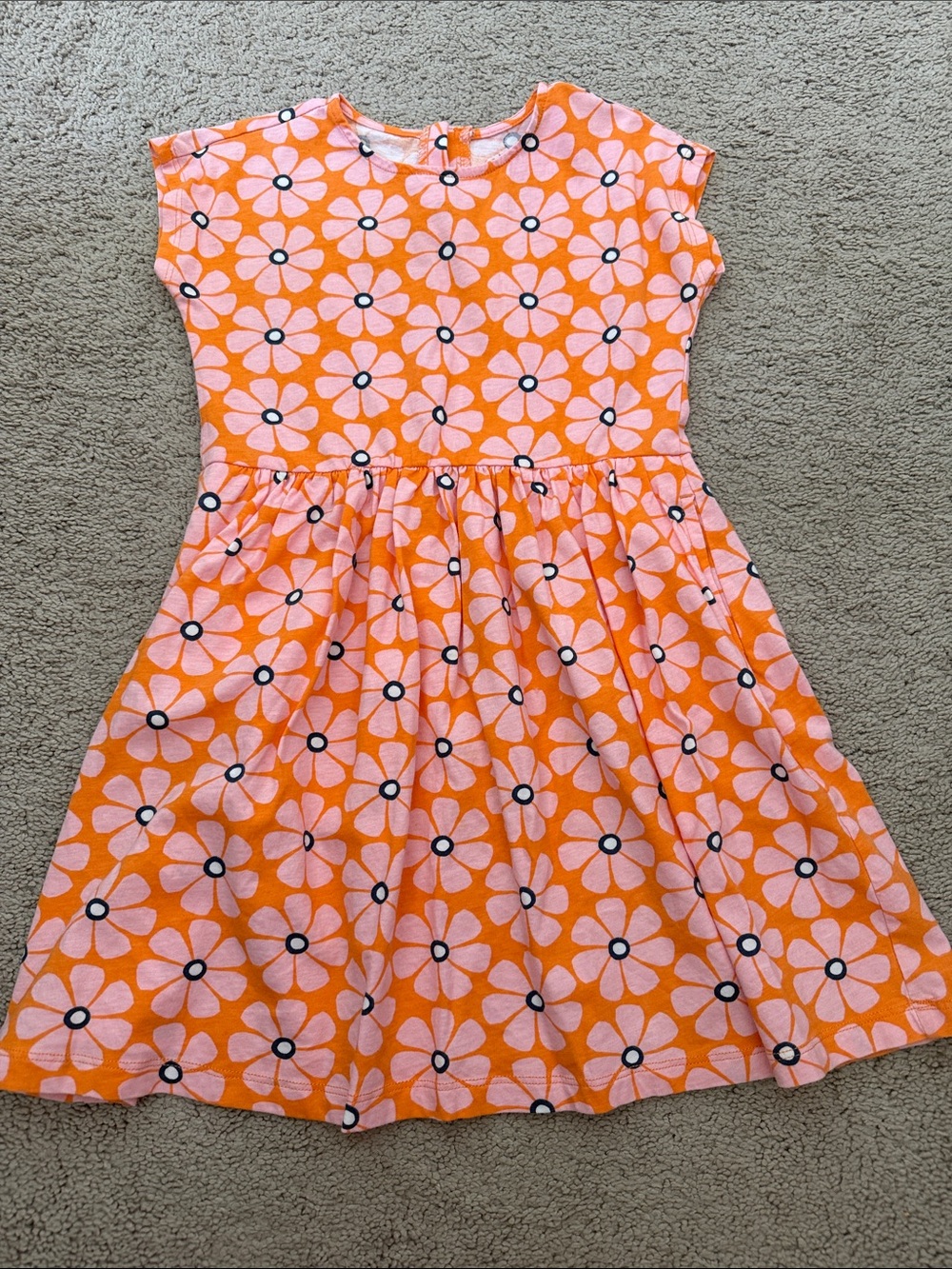 Primary 6-7 Girls Orange and Pink Floral Dress